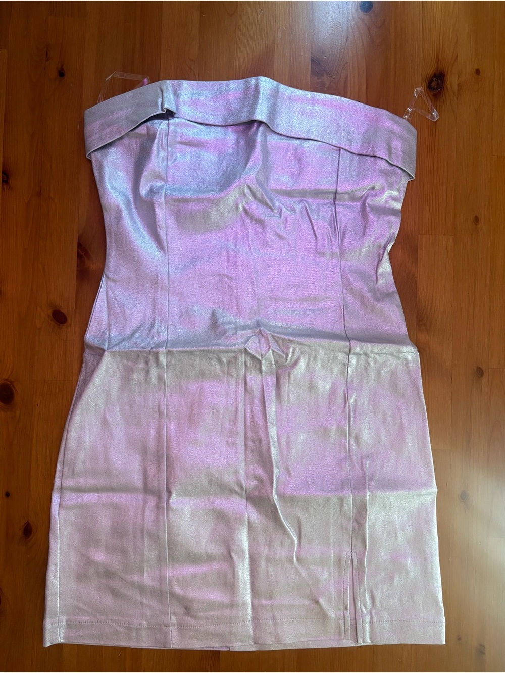 Strapless Shimmer Mini Dress in Metallic Silver